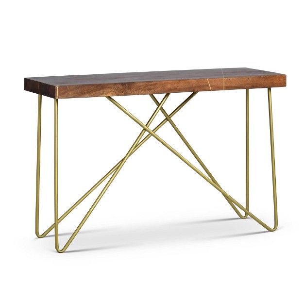 Walter Sofa Table Mango Wood Top With Brass Inlay And Base Steve Silver Co