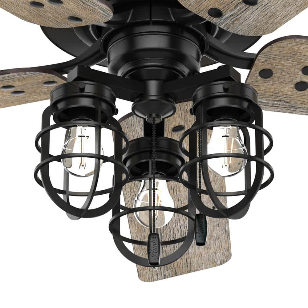 Hunter Port Isabel 52 in LED IndoorOutdoor Matte Black Ceiling Fan with Light Kit