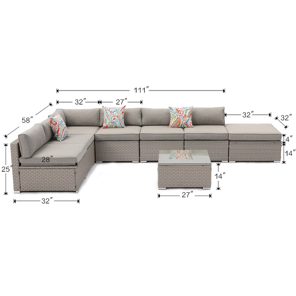 COSIEST 8 Piece Outdoor Patio Wicker Sectional Sofa Set w Coffee Table