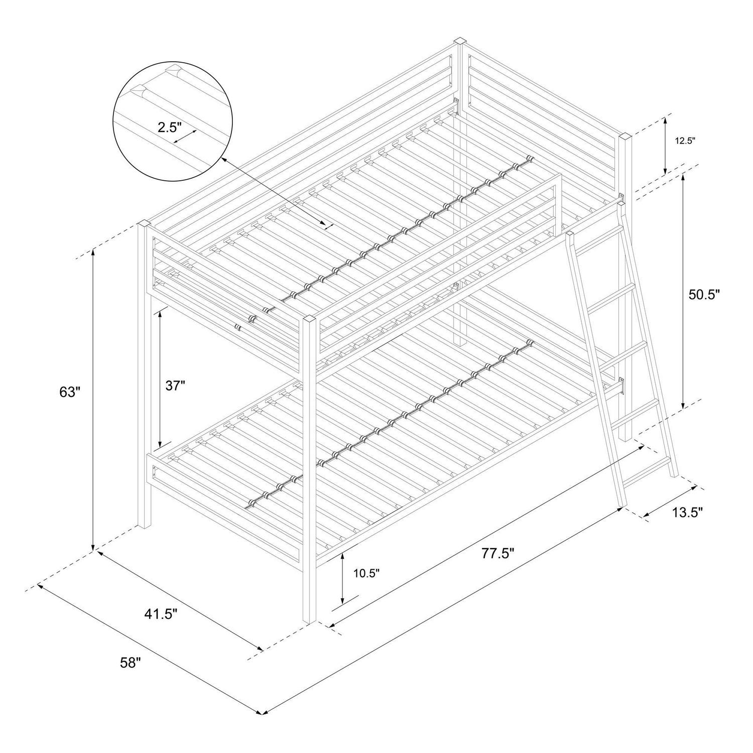 Mainstays Premium Twin over Twin Metal Bunk Bed， Pink