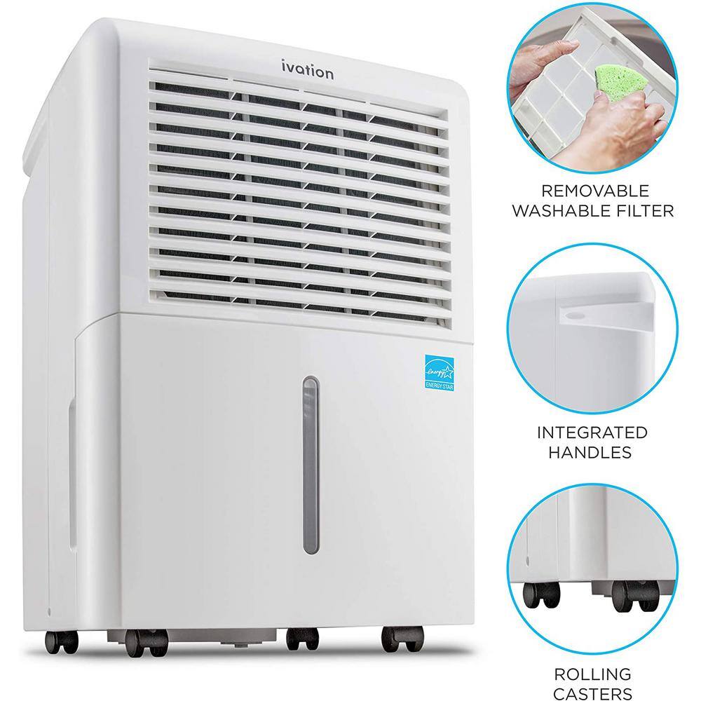 Ivation 50 Pint Smart Wi-Fi Energy Star Dehumidifier with Pump Hose Connector and App IVADUWIFI50WP