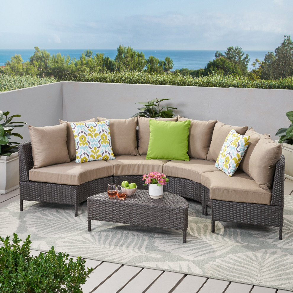 GDF Studio Outdoor 4 Seater Curved Wicker Sectional Sofa Set with Coffee Table   Tropical   Outdoor Lounge Sets   by GDFStudio  Houzz