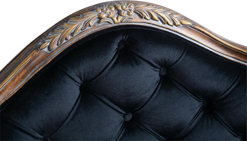 Settee Caroline Hand Carved Wood Antiqued Gold Black Velvet Button   Victorian   Armchairs And Accent Chairs   by EuroLuxHome  Houzz