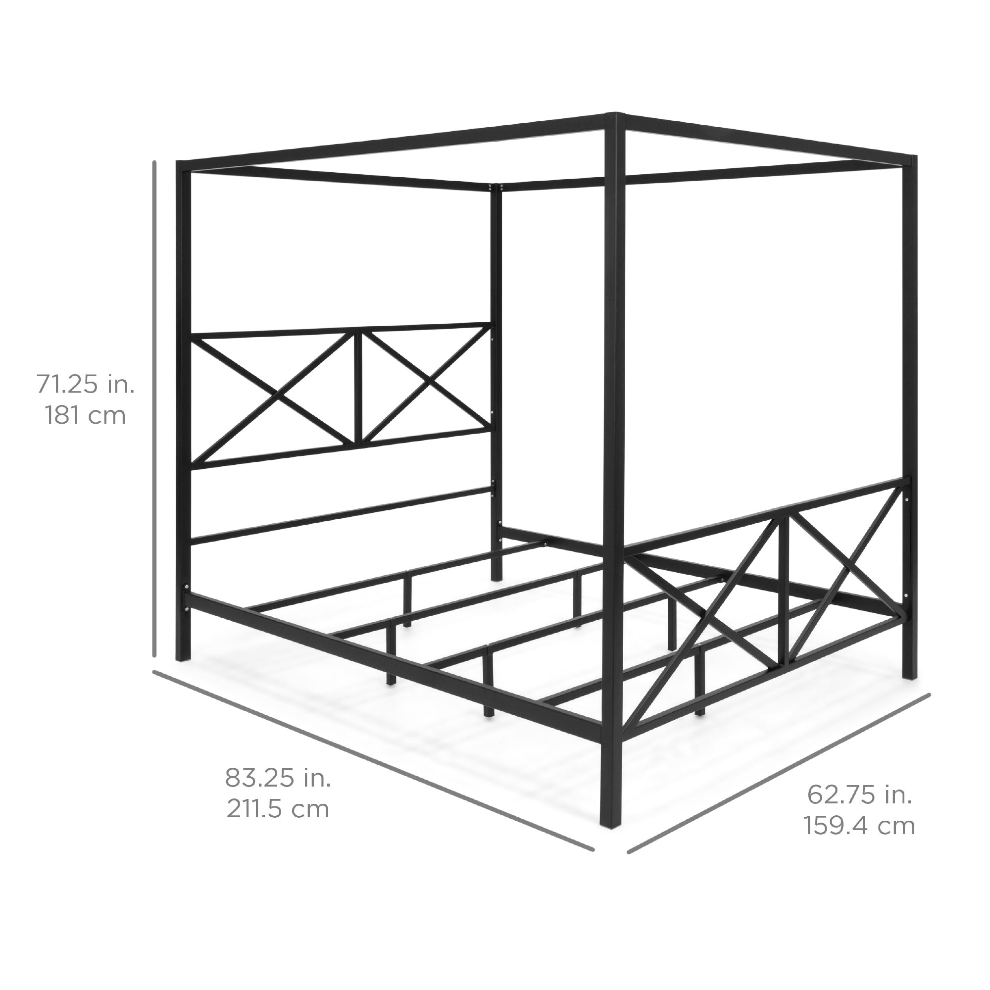 Best Choice Products 4-Post Queen Size Modern Metal Canopy Bed w/ Mattress Support, Headboard, Footboard - Black