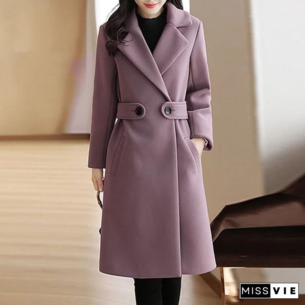 Winter Clothes Wool Coat Belt Slim Women Coat Korean Autumn Female Woolen Coat Fashion Double-breasted Jacket Elegant Blend