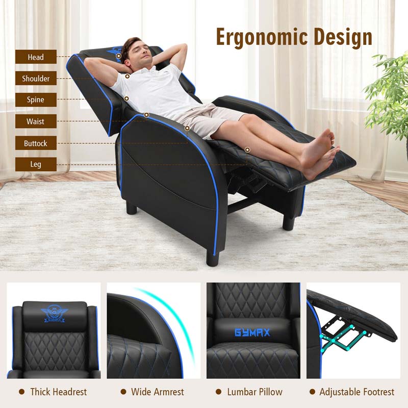 Massage Gaming Recliner Chair, PU Leather Gaming Sofa, Single Sofa, Lounge Sofa, Home Theater Seat with Adjustable Backrest & Footrest