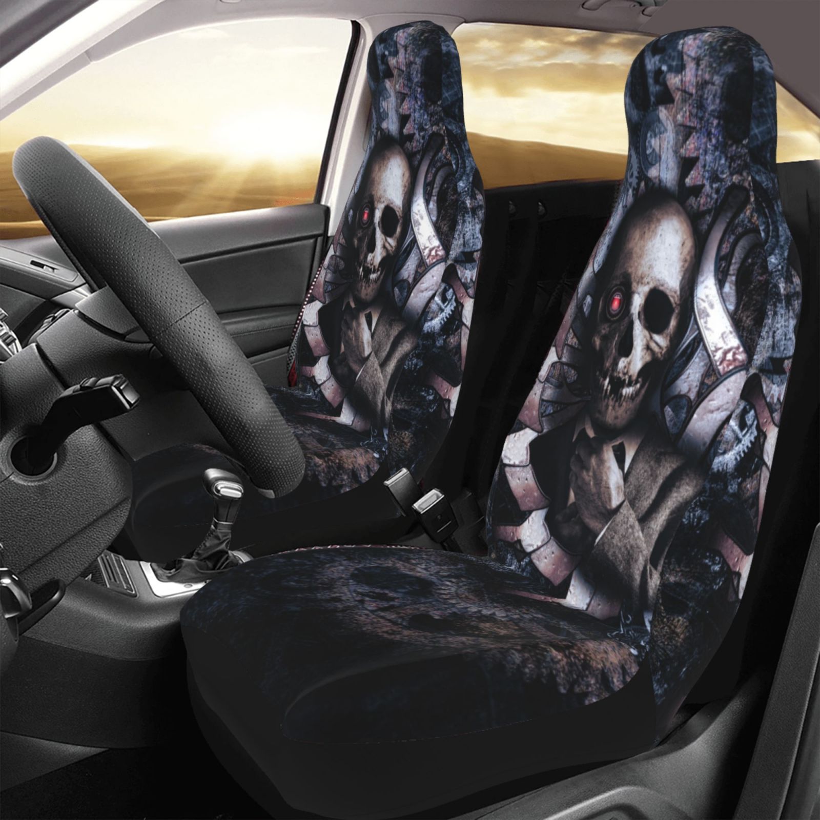 TEQUAN Front Seat Covers， Steampunk Skeleton Gear Pattern 2 Piece Car Seat Cover Fit Most Car SUV Truck Van