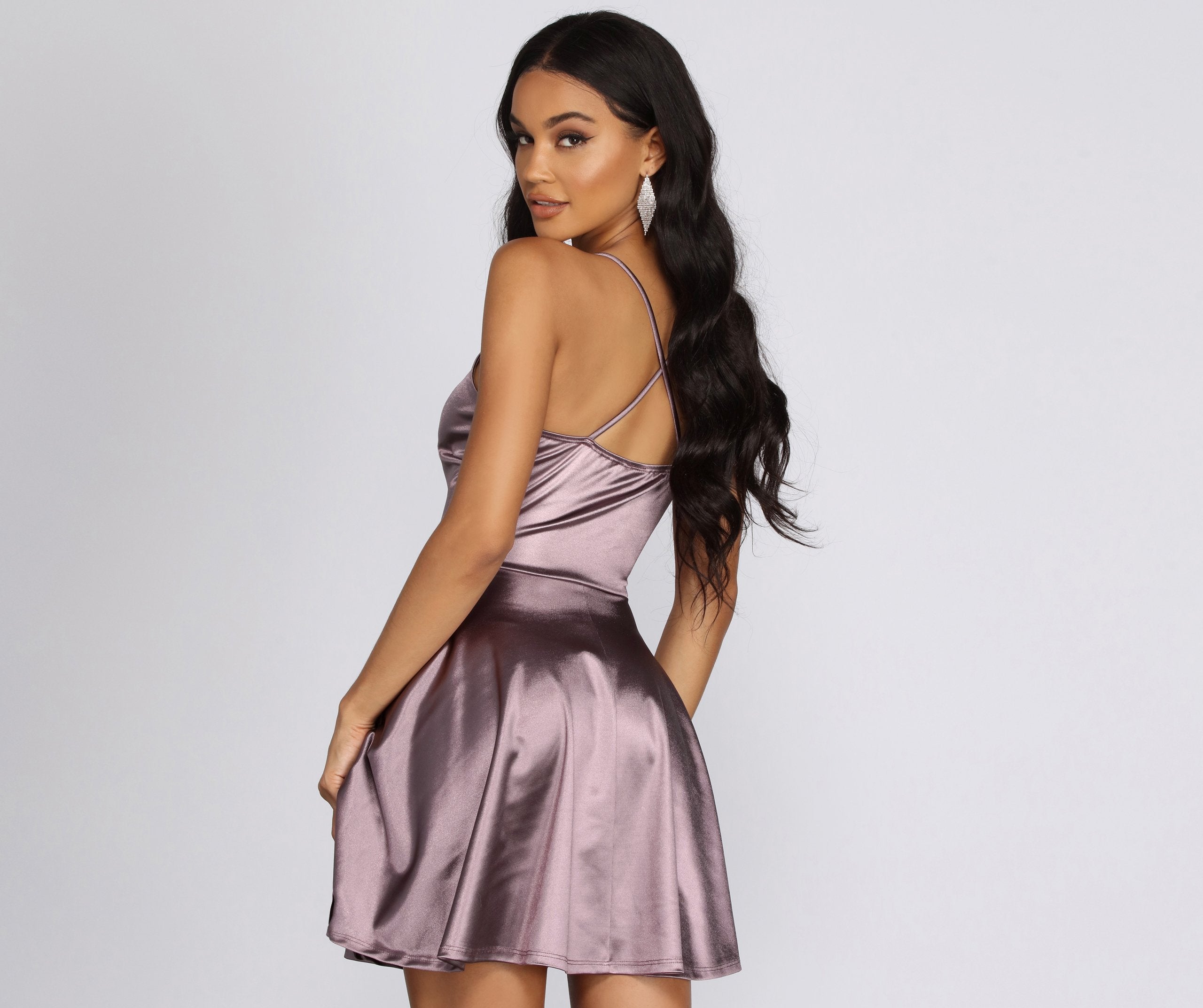 Stunning In Satin Skater Dress