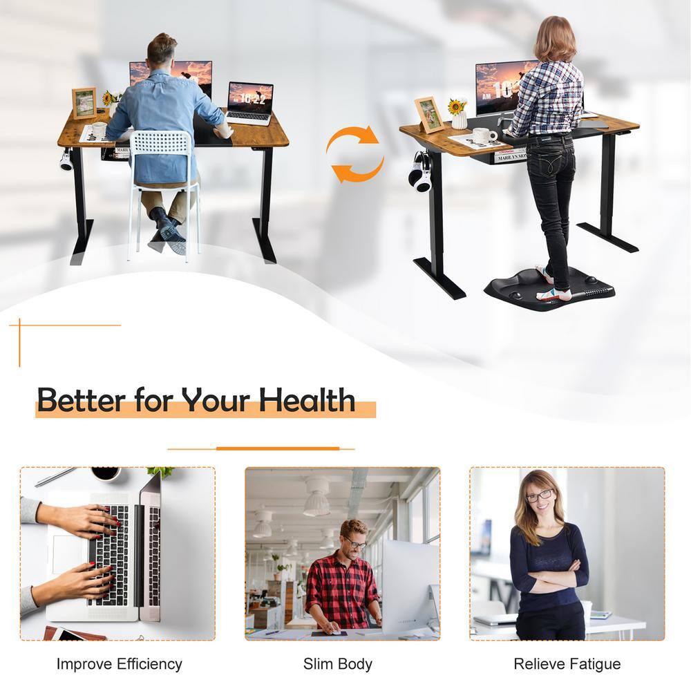 Costway 55 in. Rectangular Black Wood Electric Standing Desk Height Adjustable Sit Stand Desk with USB Port Brown JV10222US-CF