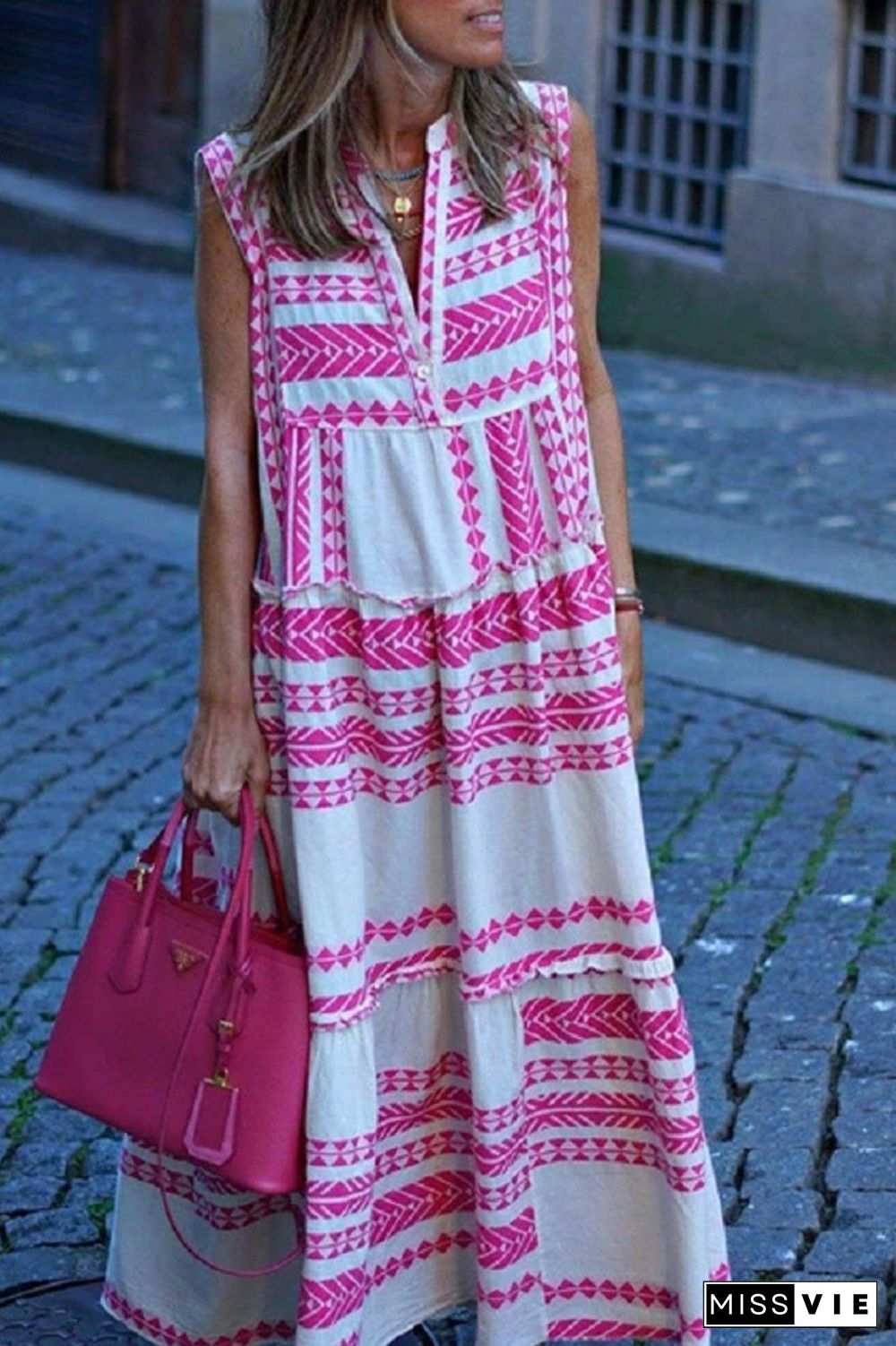 Bohemian V-Neck Sleeveless Maxi Dress