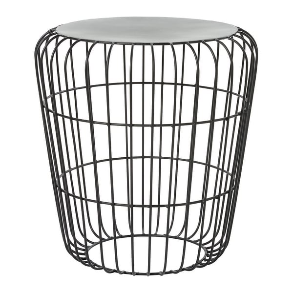 Black Metal Industrial Modern Drum Shape Round Accent End Table