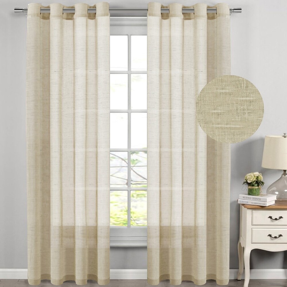 H.Versailtex Sheer Linen Curtain Panels (Set of 2)