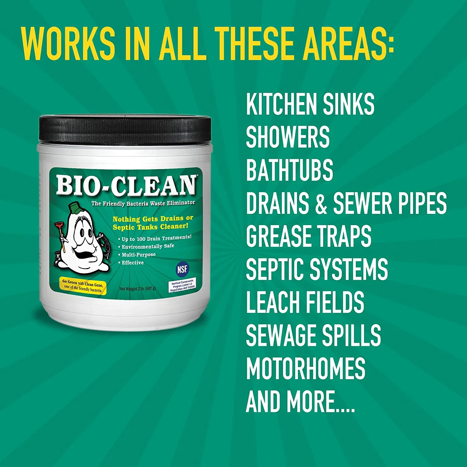 Bio-Clean Drain Septic 2# Can Cleans Drains- Septic Tanks - Grease Traps All Natural