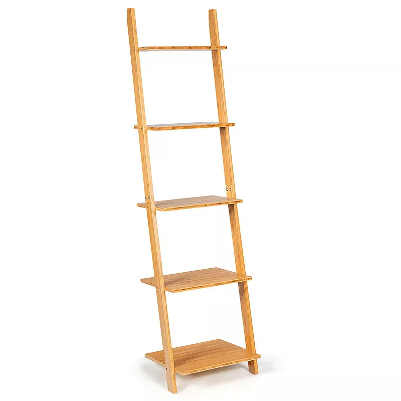 5-Tier Modern Wicker Wall-Leaning Display Ladder Bookshelf