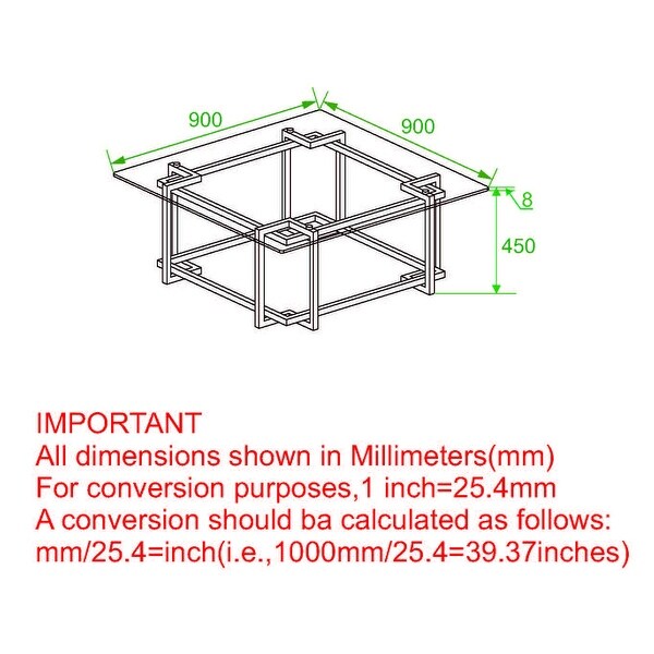 Contemporary Square Glass and Metal Coffee Table