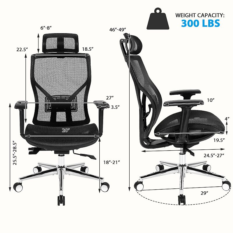 High-Back Mesh Executive Chair with Sliding Seat and Adjustable Lumbar Support