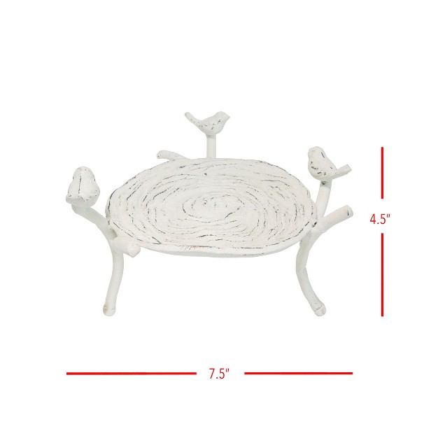 Rustic Antique White Metal Birds Nest Decorative Storage Trinket Tray Foreside Home amp Garden