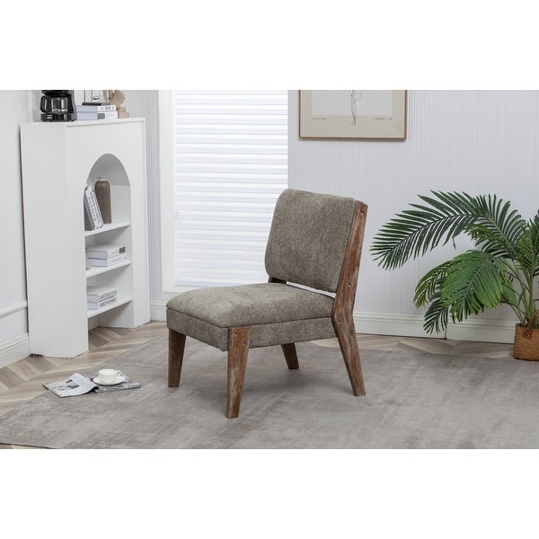 Premium Chenille Slipper Accent Chair with Wooden Legs， High-Density Foam Padded Upholstery， Armless Chair