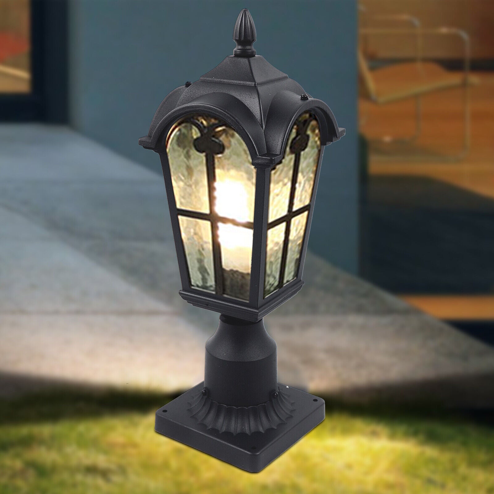 ZhdnBhnos Vintage Post Pole Pillared Light Outdoor Garden Driveway Patio Yard Lantern Lamp Fixture with Pier Waterproof Black