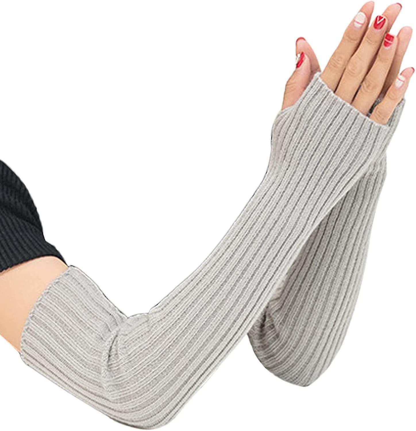 Women Girls Knit Soft Stretchy Fingerless Gloves Arm Warmers Long Gloves