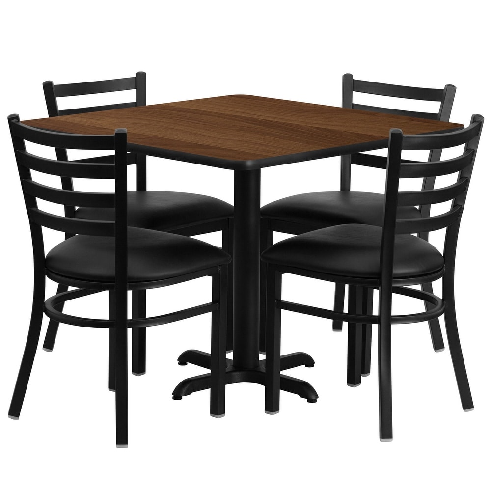 36'' Square Laminate Table Set with X Base and 4 Ladder Back Metal Chairs