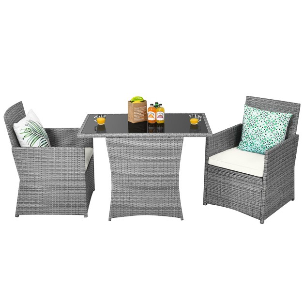 Tangkula 3pcs Patio Rattan Furniture Set Outdoor Wicker Table amp Chair Set W cushions White red gray turquoise navy