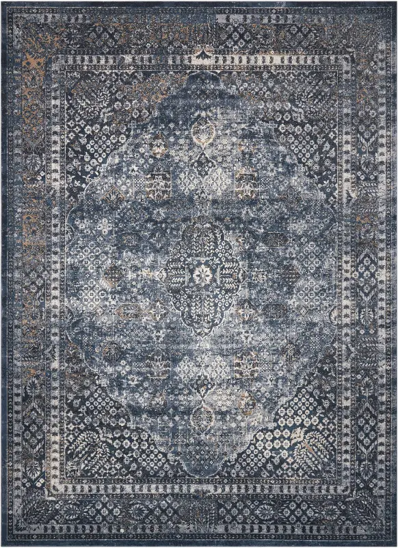 Malta 5 x 8 Navy Blue， Cream， and Rust Area Rug