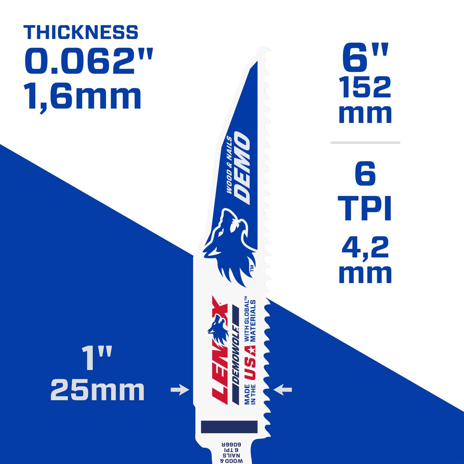 LENOX DEMOWOLF 6 in. Bi-Metal Reciprocating Saw Blade 6 TPI 2 pk