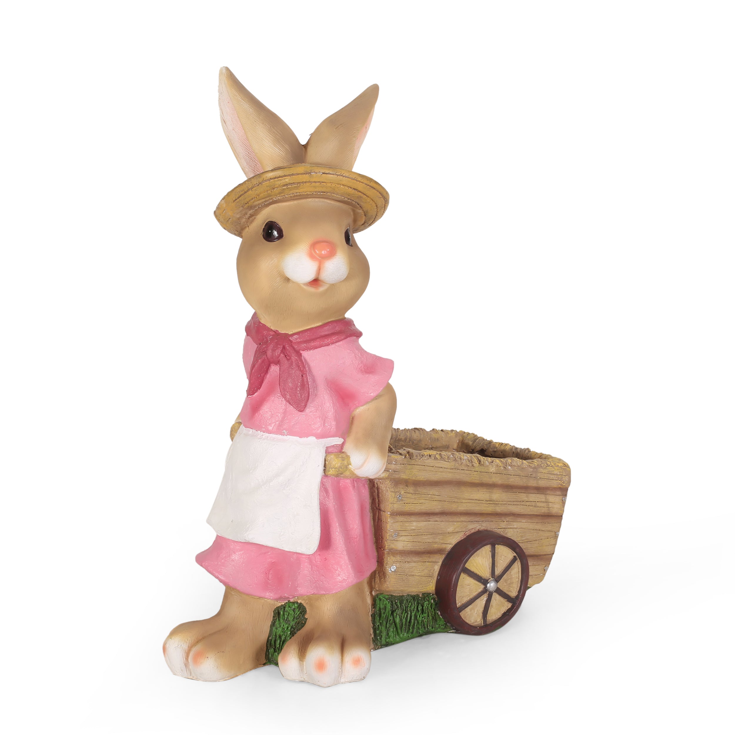 Tooke Outdoor Decorative Rabbit Planter, Pink and Brown