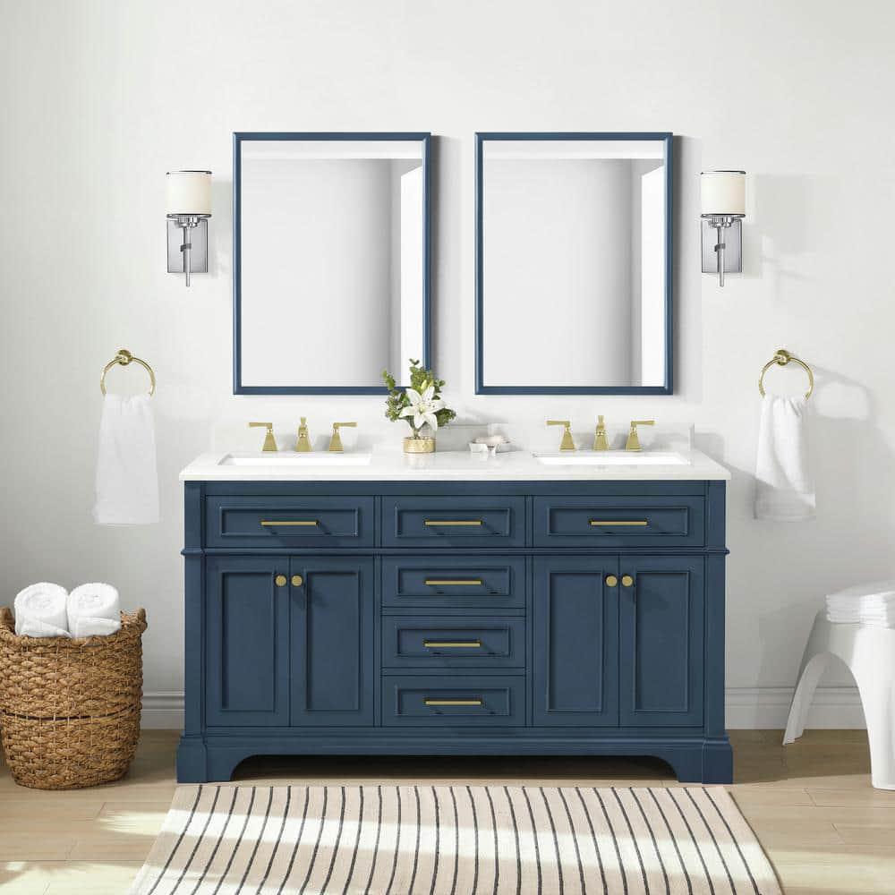 Home Decorators Collection Melpark 60 in W x 22 in D x 345 in H Bath Vanity in Grayish Blue with White Cultured Marble Top