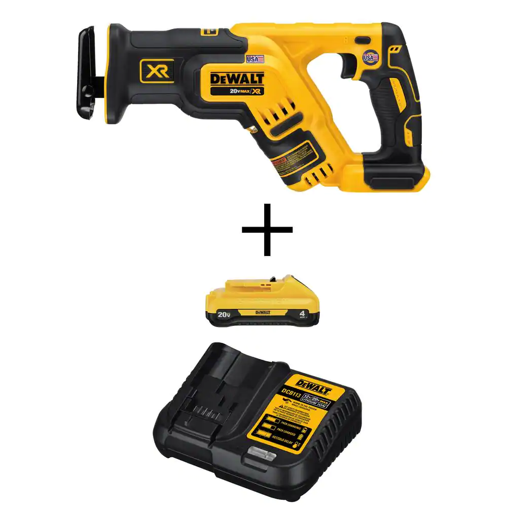 DEWALT DCS367BW240C 20-Volt MAX XR Cordless Brushless Compact Reciprocating Saw with (1) 20-Volt Battery 4.0Ah and Charger