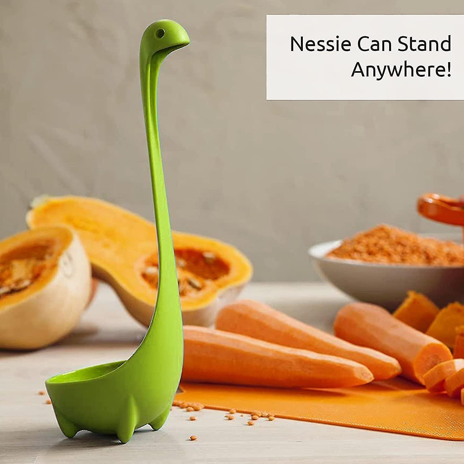 Nessie Ladle Spoon - Green Cooking Ladle For Serving Soup， Stew， Gravy and Chili - High Heat Resistant Loch Ness Stand Up Soup Ladlegreen