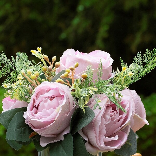 Mixed Peony Artificial Flowers in Vase with Faux Water，Silk Flower Arrangements in Vase for Home Decor，Wedding Table