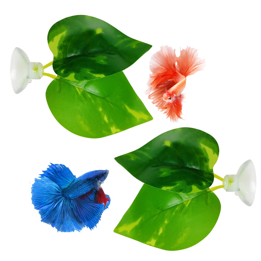 Noodoky Betta Leaf Hammock Silicone Peace Plant Accessories， Beta Fish Leaf Rest Pad Bed， Beta Tank Decorations (2-Pack)