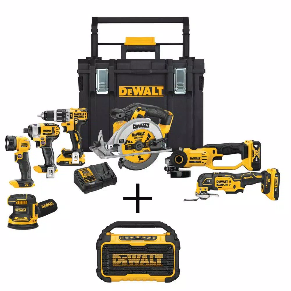 DEWALT 20-Volt MAX Cordless Combo Kit (7-Tool) with ToughSystem Case， (1) 4.0Ah Battery， (2) 2.0Ah Batteries and Speaker and#8211; XDC Depot