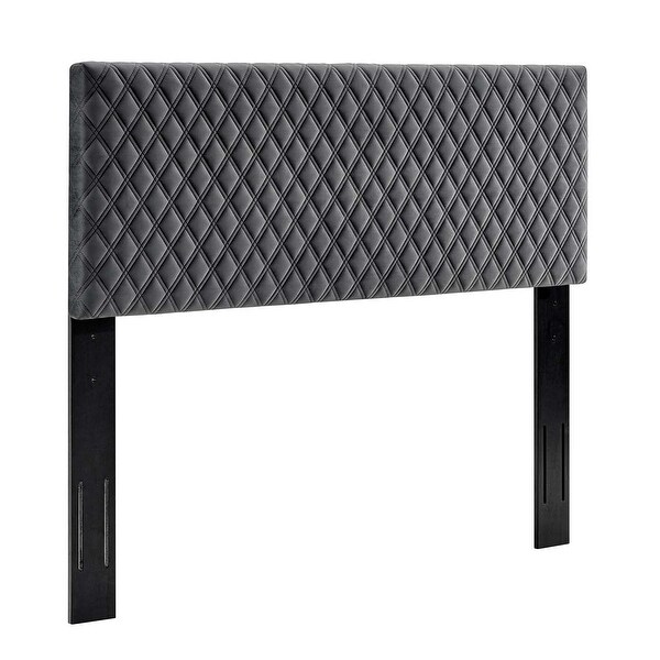 Lemont Diamond Shaped Charcoal Velvet Upholstered Twin Size Headboard - - 31647135