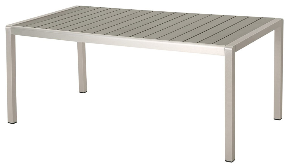 Contemporary Outdoor Dining Table  Aluminum Frame  ampSlatted Faux Wood Top   Contemporary   Outdoor Dining Tables   by Decor Love  Houzz