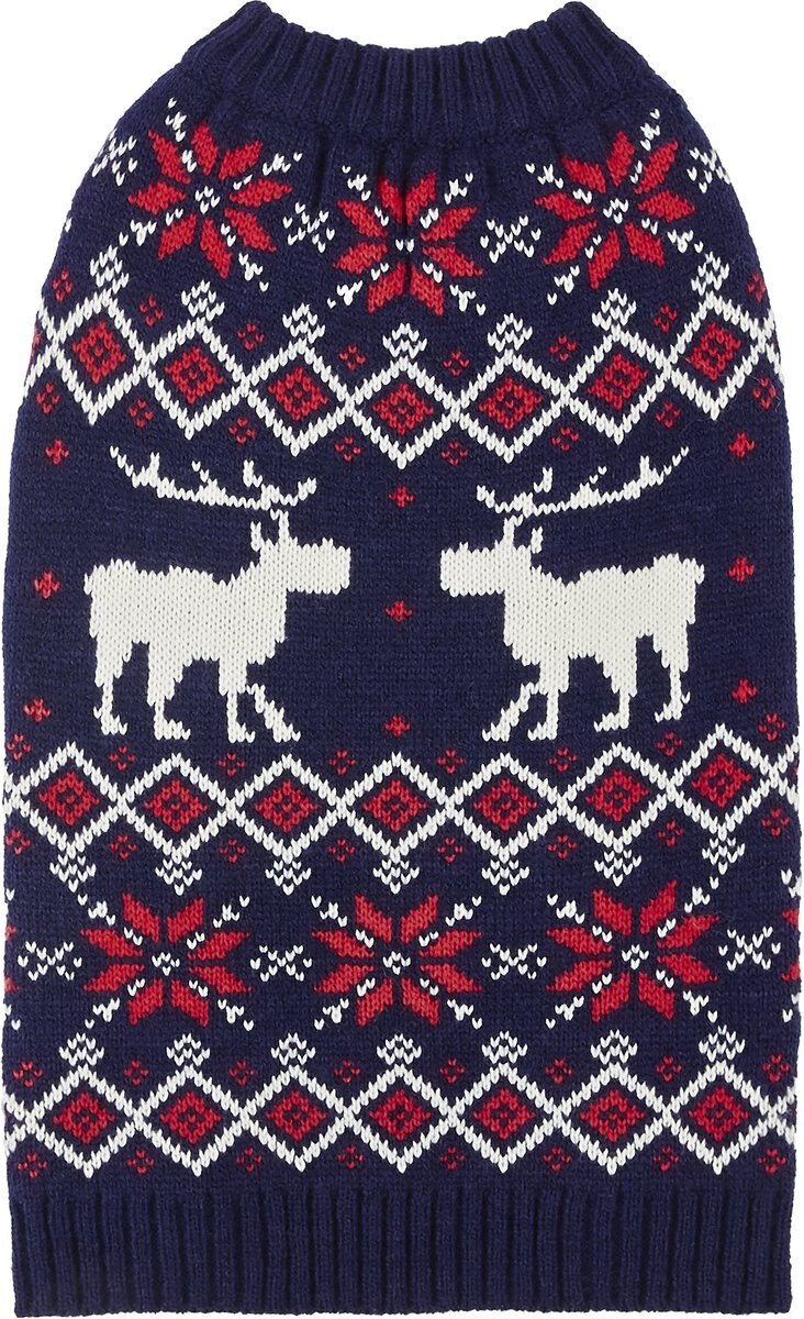 Frisco Moose Fair Isle Dog and Cat Sweater， Navy