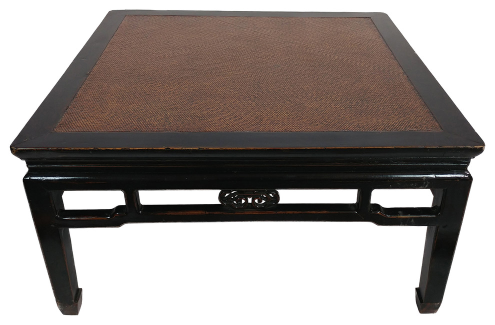 Consigned  Antique Ningbo Carved Coffee Table with Rattan Top   Asian   Coffee Tables   by Redd Furnishings  Houzz