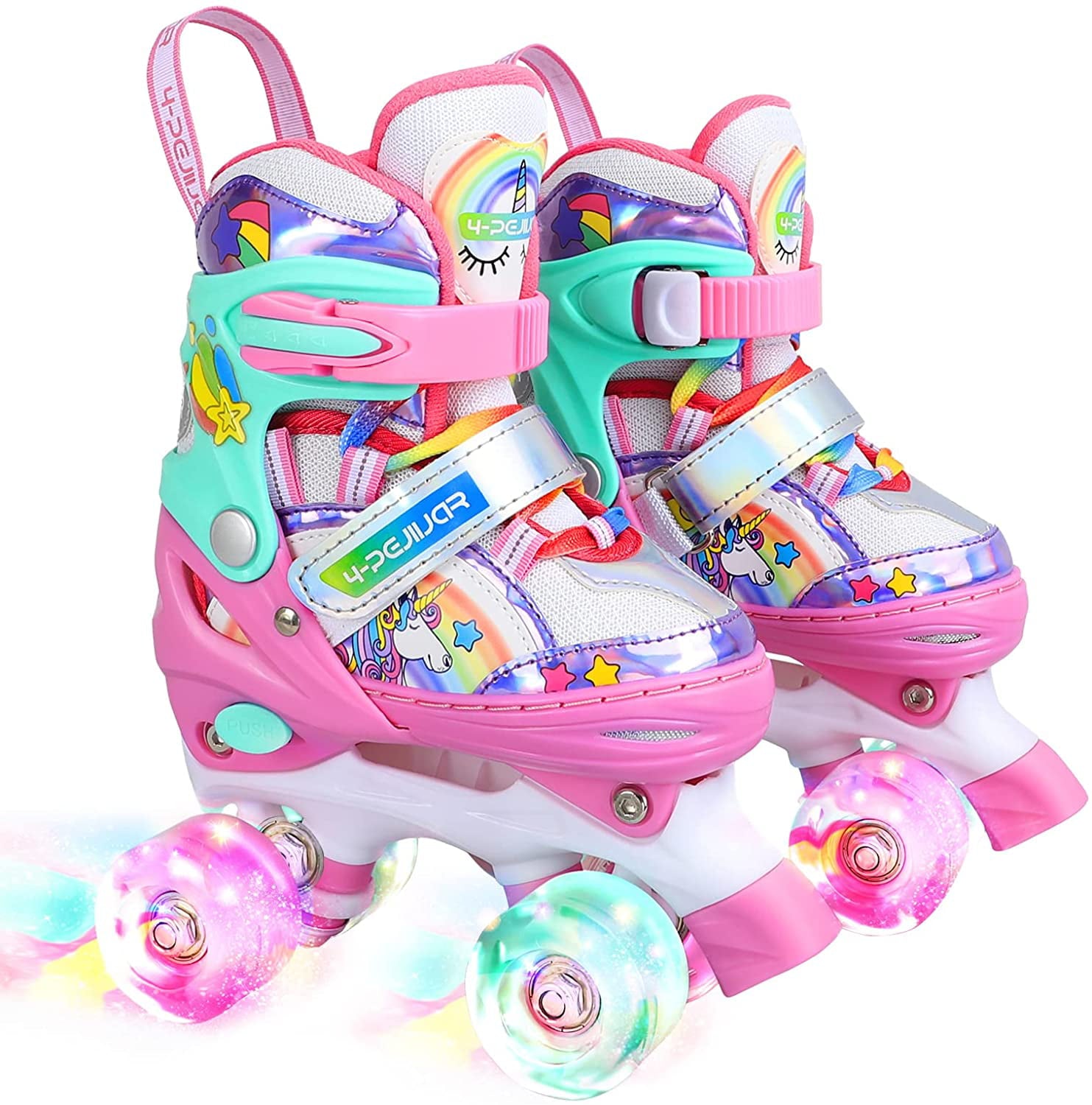 Roller Skates for Kids Girls Rainbow Unicorn Toddler Roller Skates W/Full Light up Wheels for Outdoor Beginner Rollerskates for  Gifts