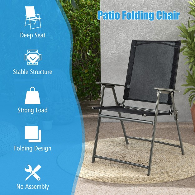 Tangkula 4pcs Patio Portable Metal Folding Chairs Dining Chair Set Poolside Garden