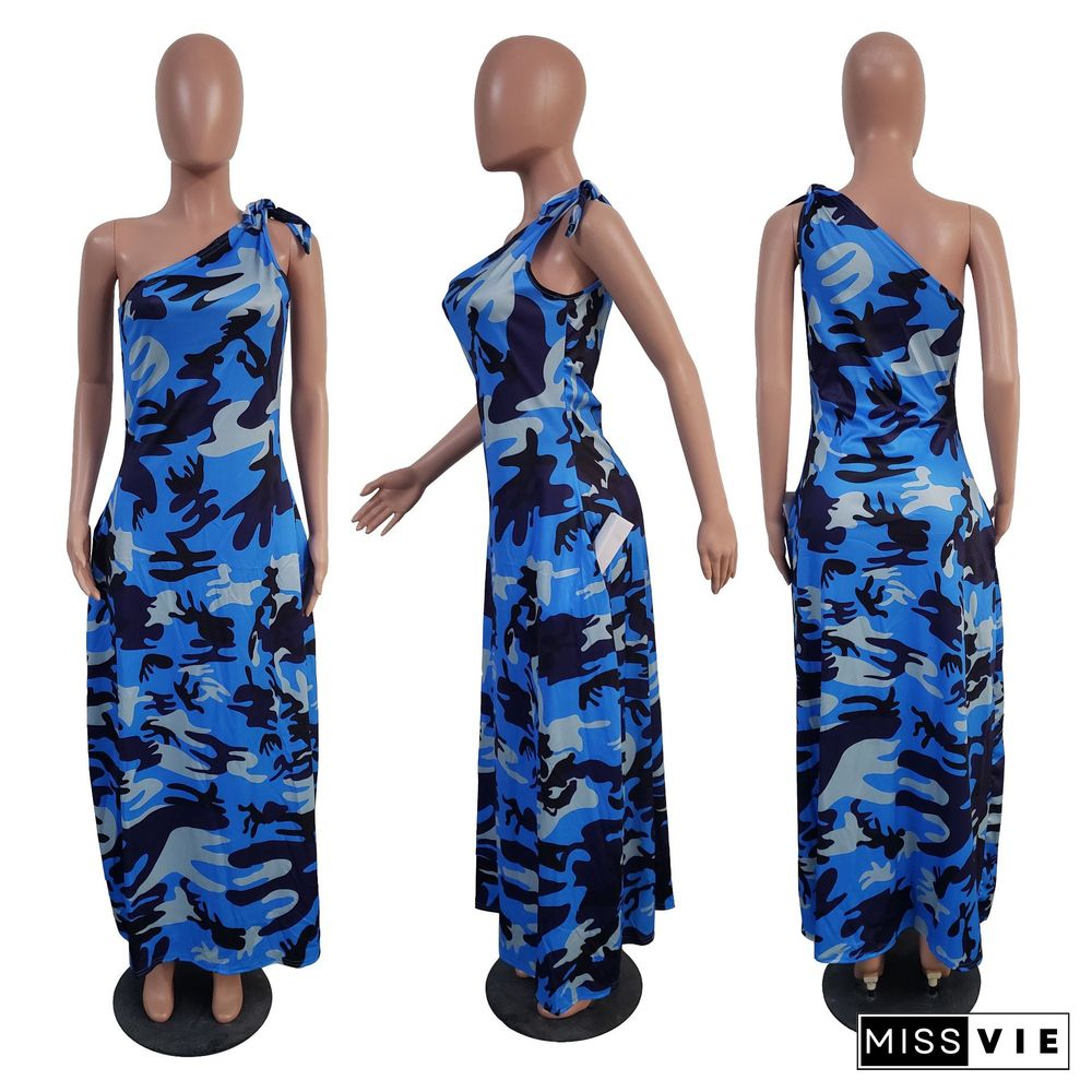 Sexy Loose Camouflage Print Features One-Shoulder Irregular Dress