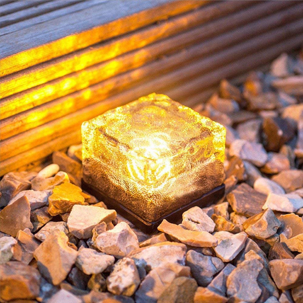 Brick Light Solar Ice Light Ice Cube Lights Buried Light Paver for Garden Courtyard Pathway Patio Outdoor Decoration 4 Pack Warm White