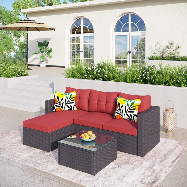 Outdoor Rattan Wicker 5Piece Patio Furniture Sets Sectional Sofa Set with Coffee Table