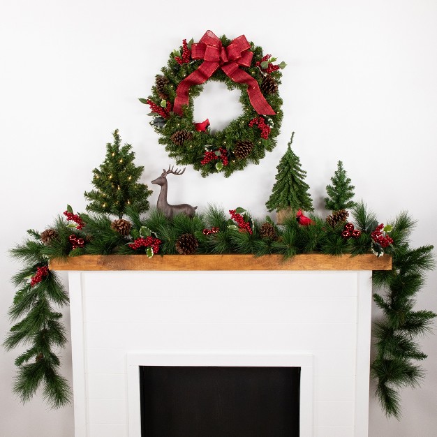 Prelit Led Battery Operated Canadian Pine Artificial Christmas Wreath Clear Lights