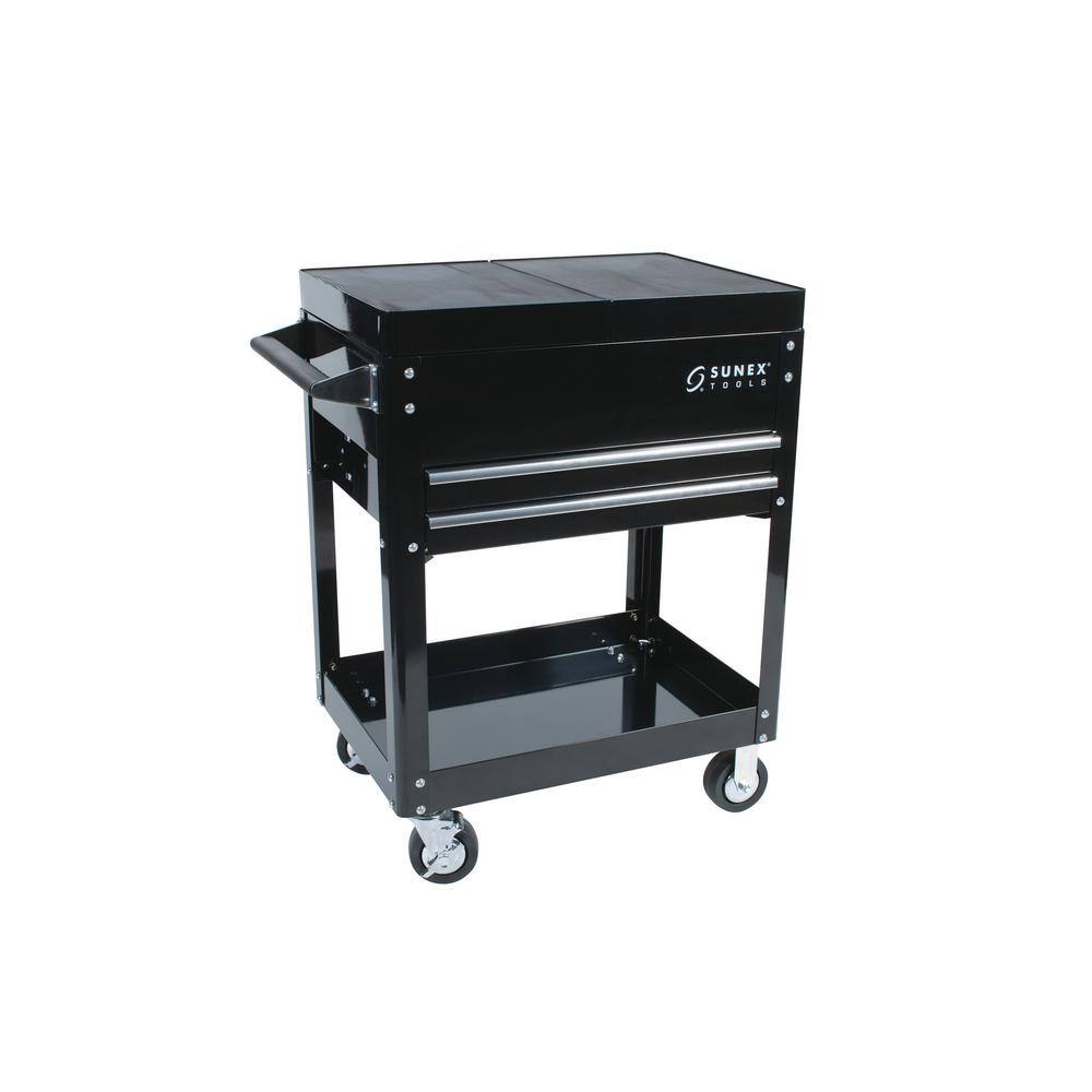 SUNEX TOOLS 23 in. 2-Drawer Slide Top Utility Cart in Black 8035