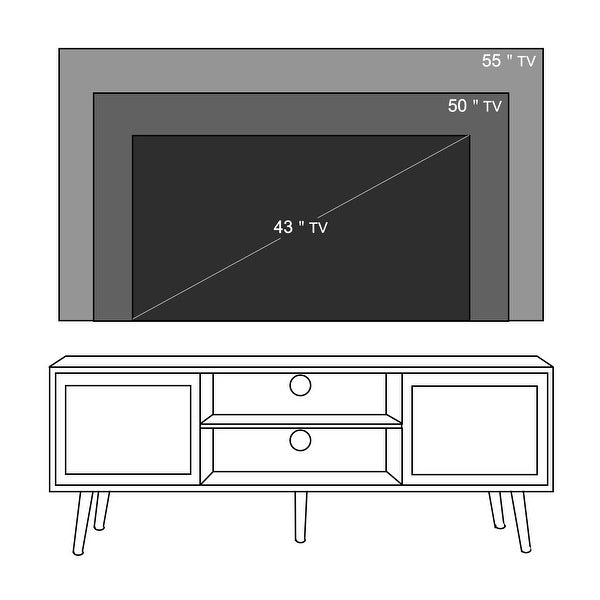 Anmytek Rattan Wood TV Stand for 55'' TV Mid Century Modern Entertainment Center with Storage Cabinet