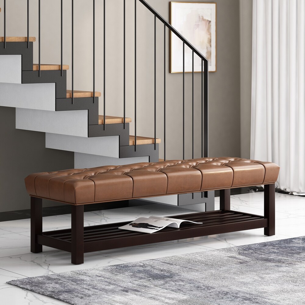 Roseland Contemporary Button Tufted Bench with Shelf by Christopher Knight Home