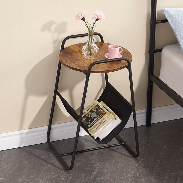 VECELO Modern Round Side Table/End Table with Storage Area