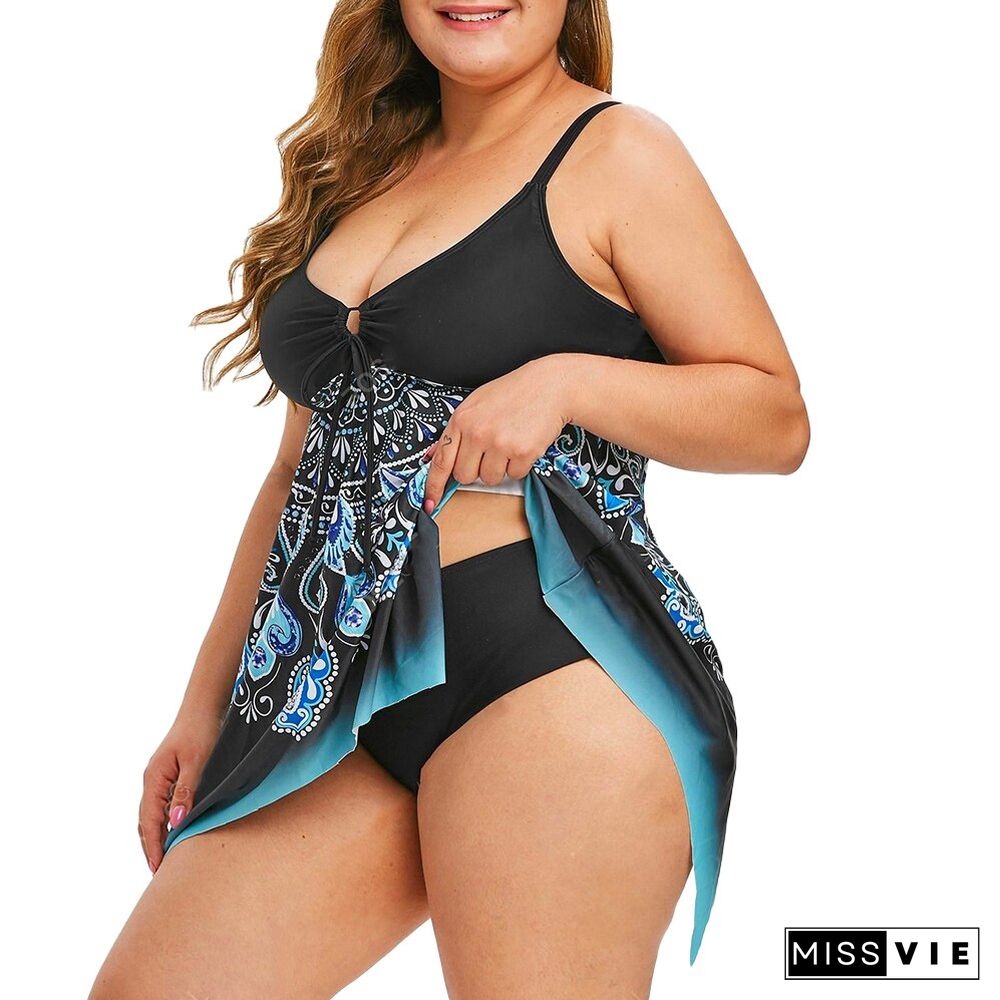 Plus Size Sexy Two Piece Swimsuits Female Shoulder Boho Women Swimwear Push Up Bathing Suits Bodysuits Beach Wear Monokini D30